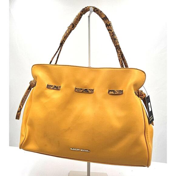 Badgley Mischka Audrey Mishka Mustard Yellow Handbag with Snakeskin Detail